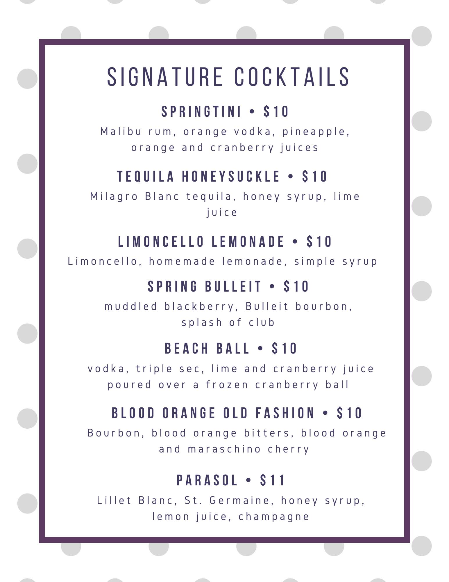 Menu | Springtown Inn