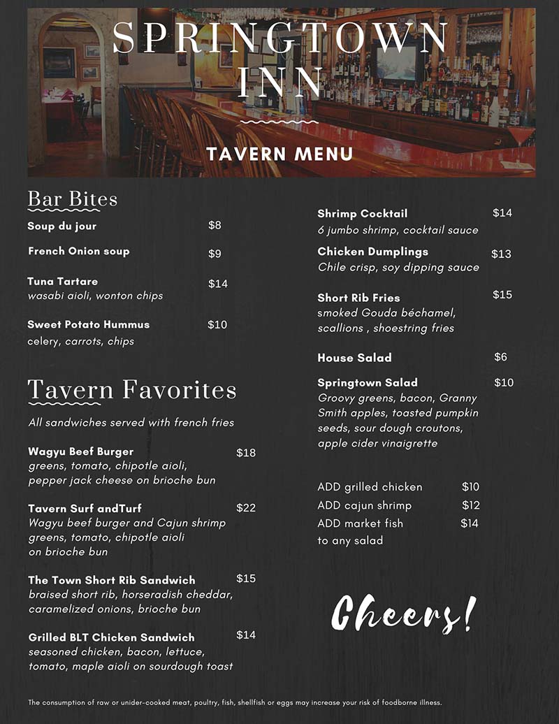 Springtown Inn Events Menu | Springtown Inn