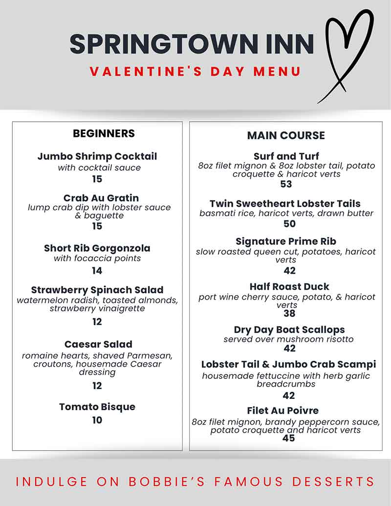 Menu | Springtown InnSpringtown Inn