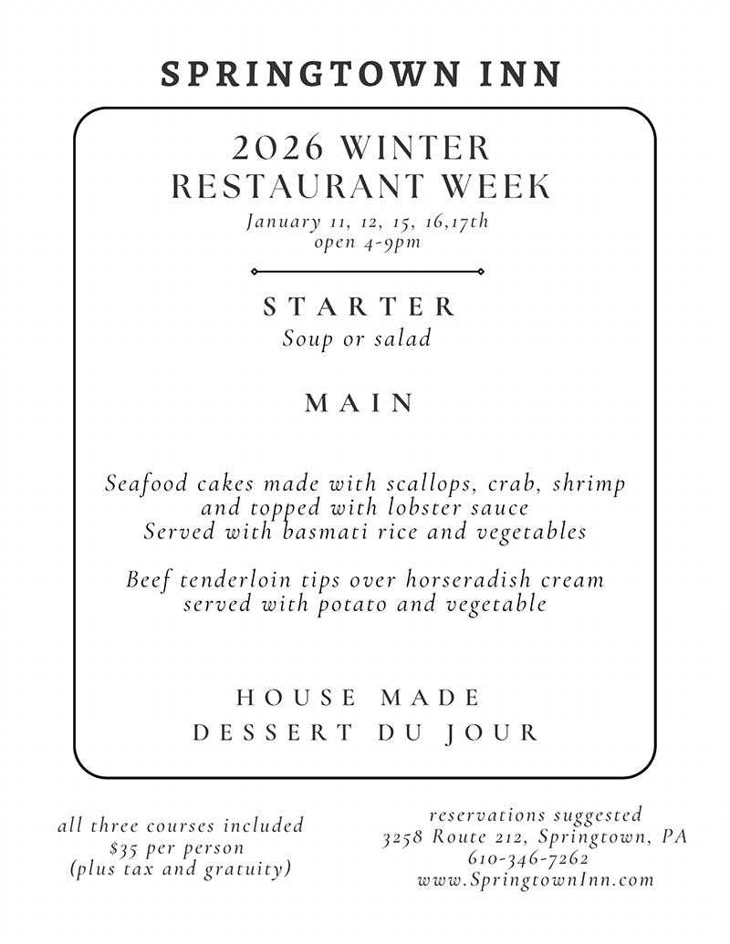 Springtown Inn Restaurant Week Menu