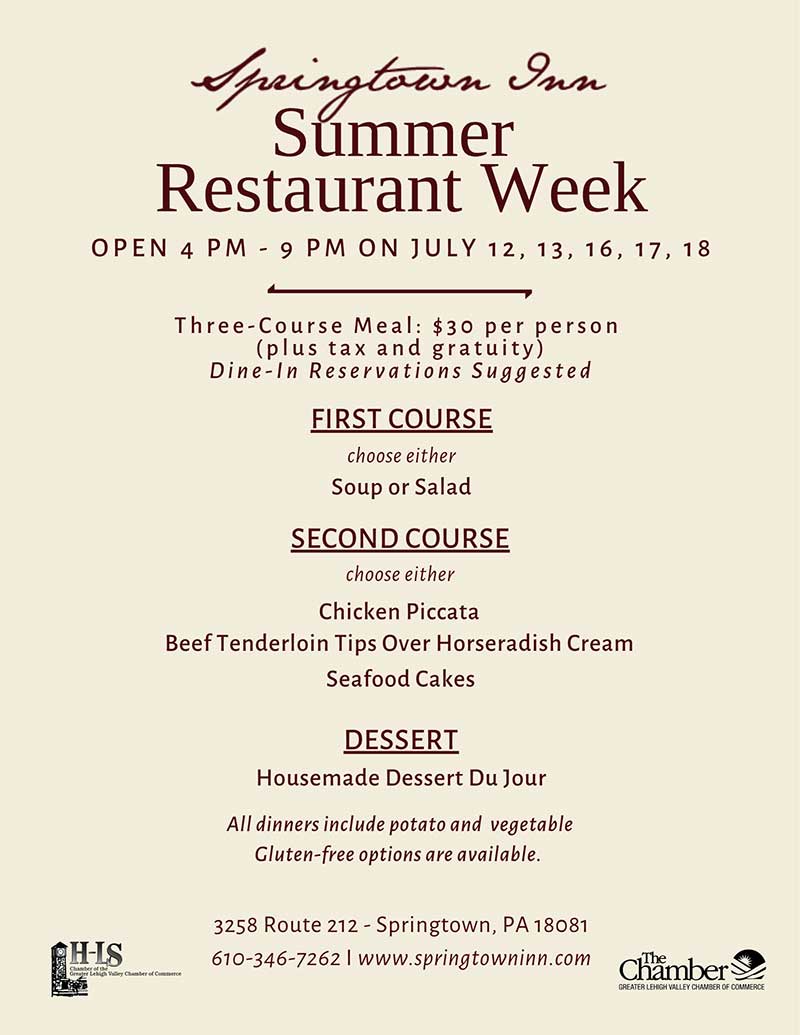 Springtown Inn Summer Restaurant week