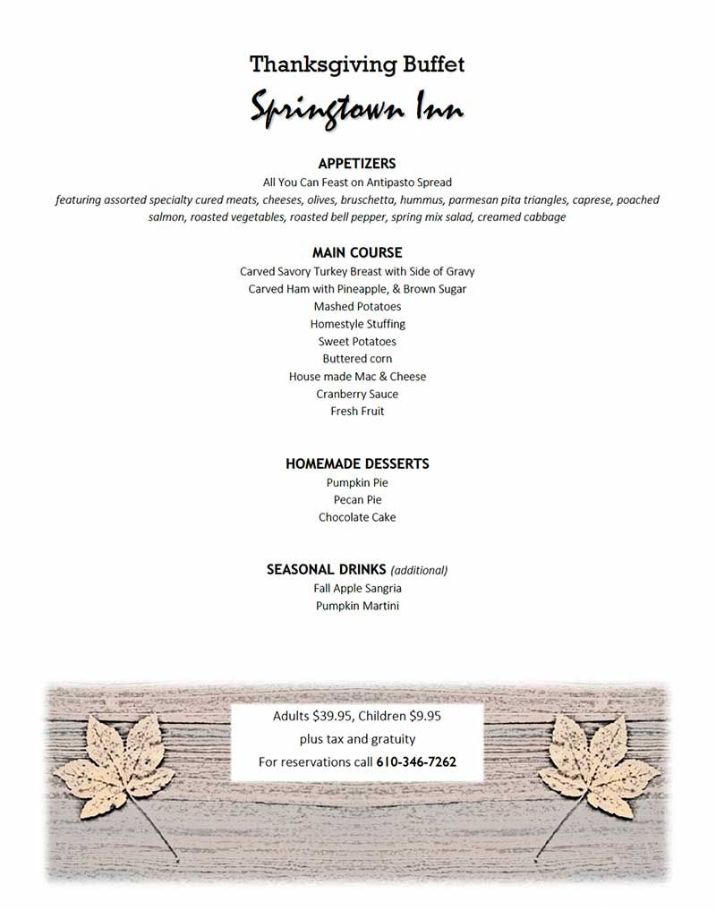 Springtown Thanksgiving Menu