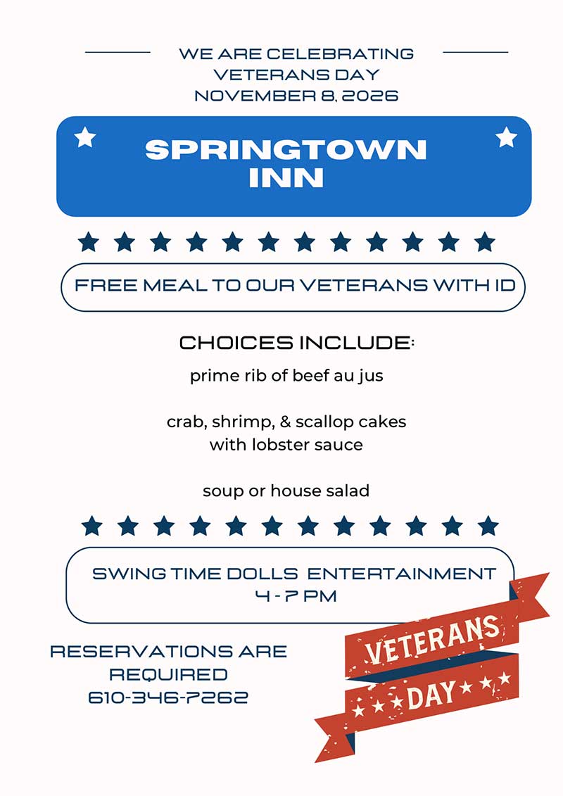Springtown Inn Veterans Day Menu